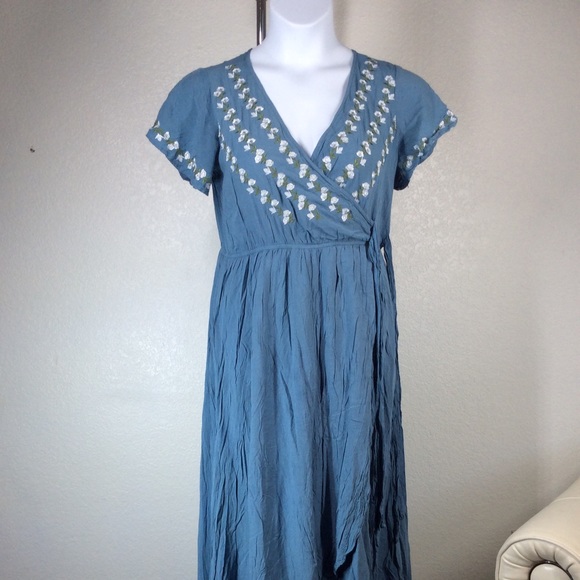 LOVE HARMONY Dresses & Skirts - Love + Harmony Faux Wrap Maxi Womens Dress Embroidered Flutter Sleeve V-Neck